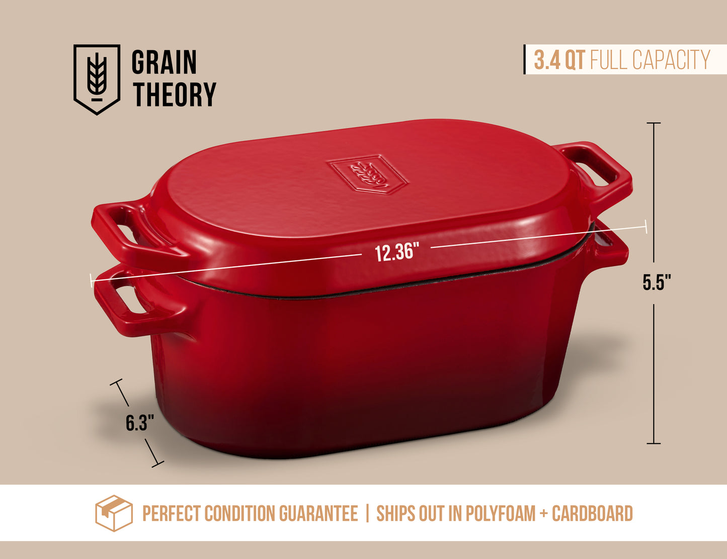 OBLONG DUTCH OVEN, CHERRY RED