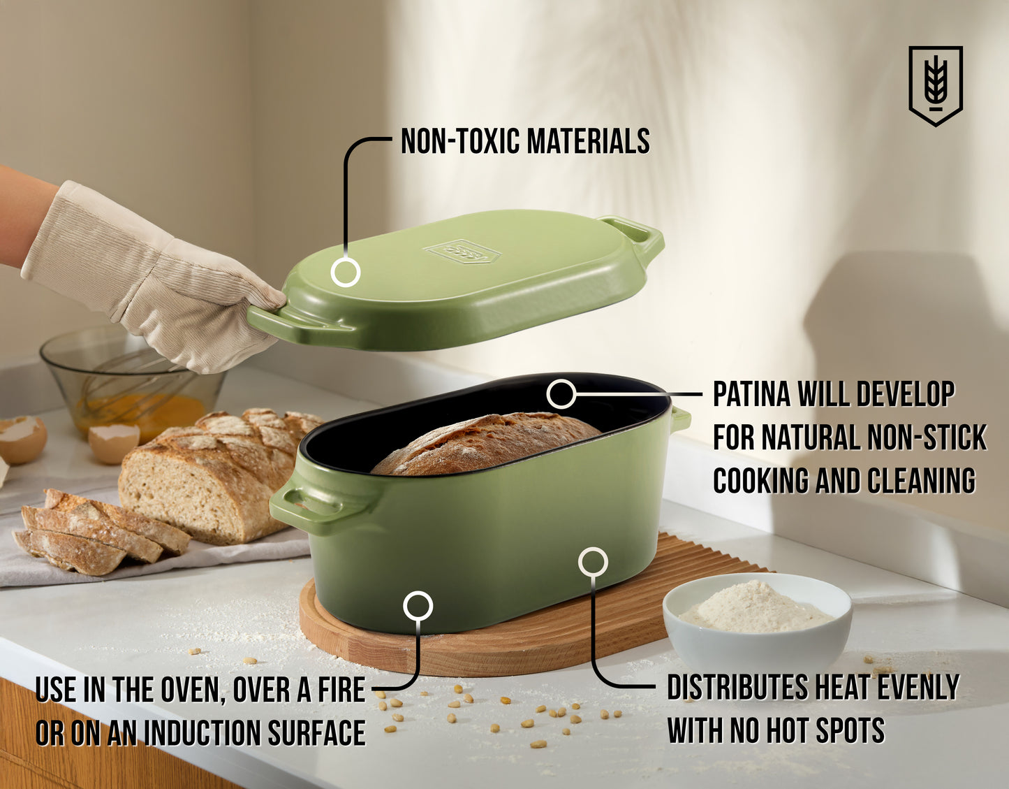 OBLONG DUTCH OVEN, SAGE GREEN