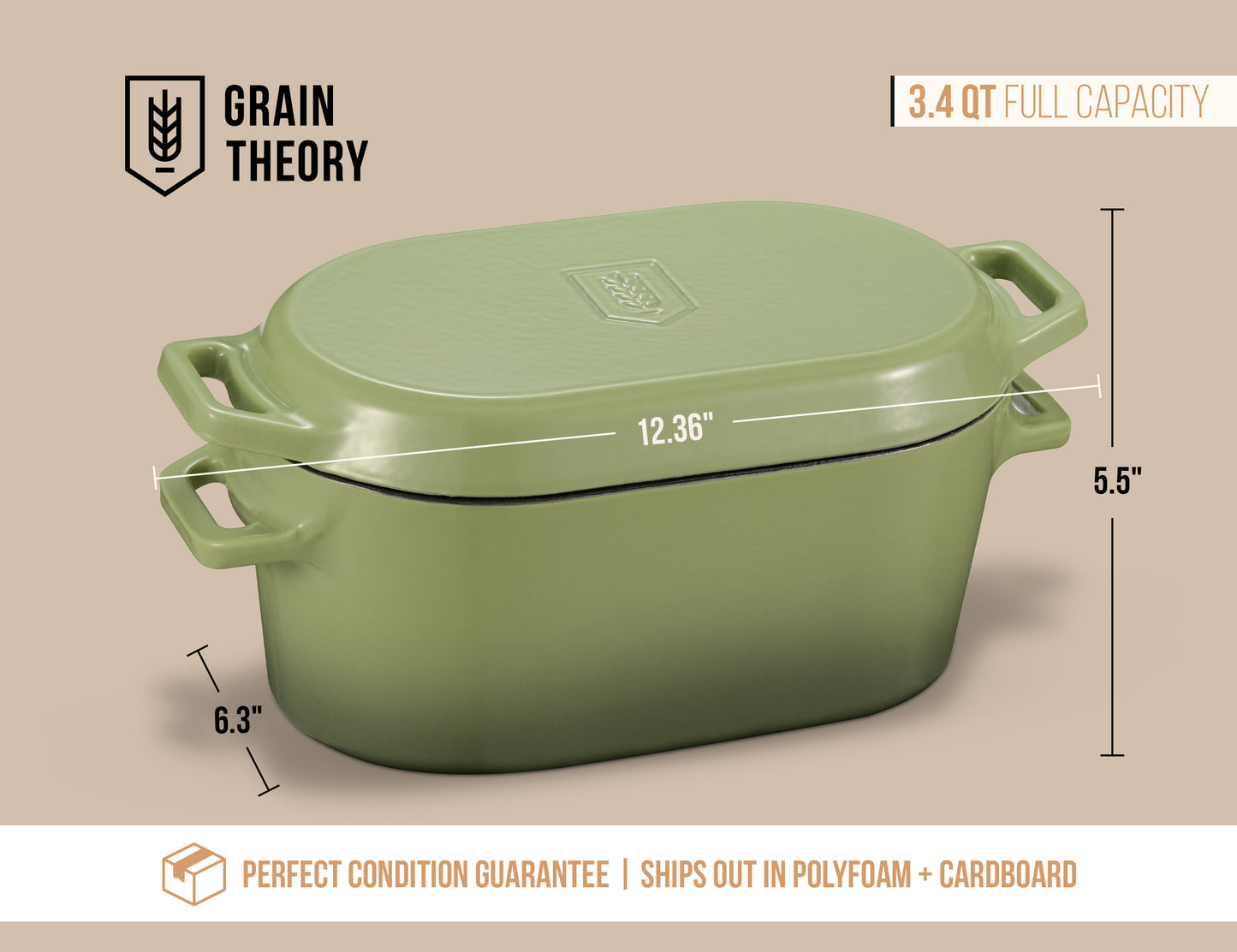OBLONG DUTCH OVEN, SAGE GREEN