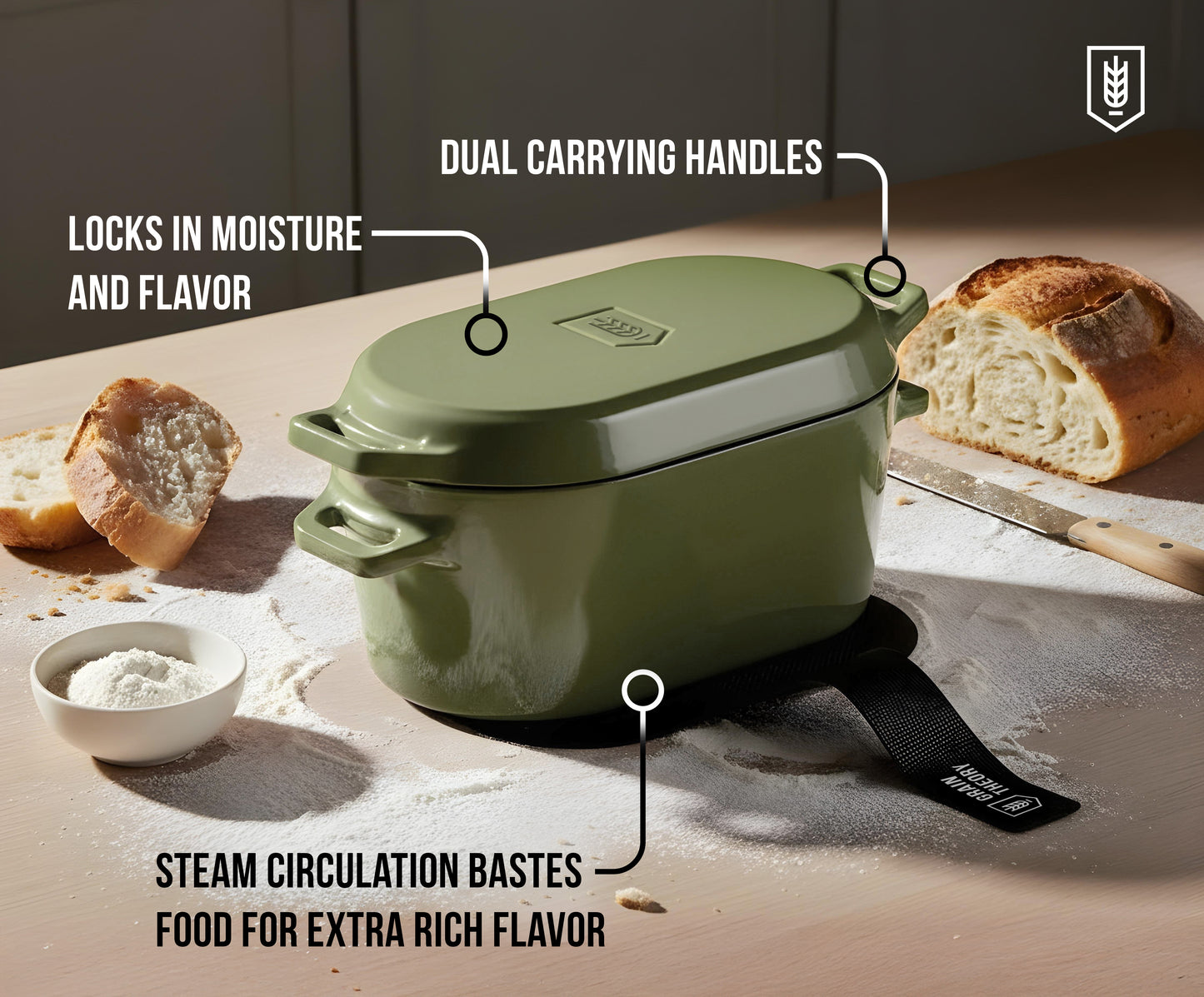 OBLONG DUTCH OVEN, SAGE GREEN