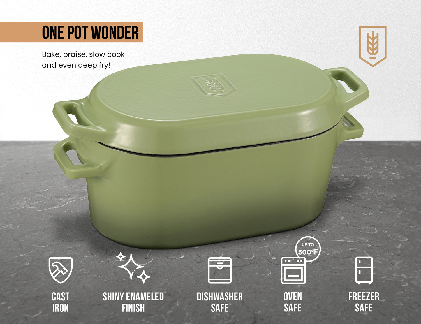 OBLONG DUTCH OVEN, SAGE GREEN