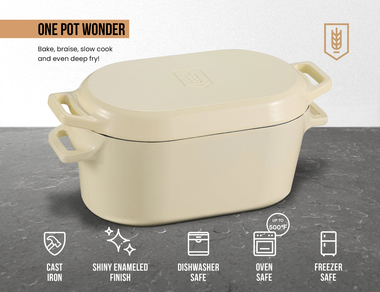 OBLONG DUTCH OVEN, IVORY