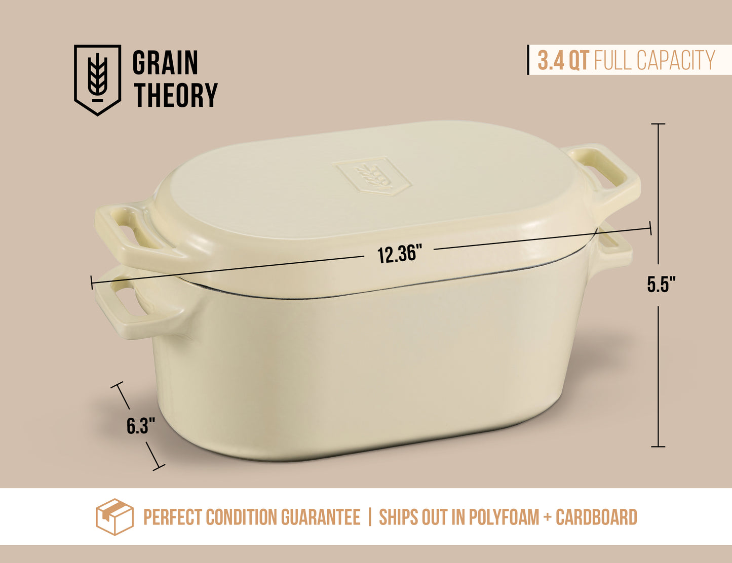 OBLONG DUTCH OVEN, IVORY